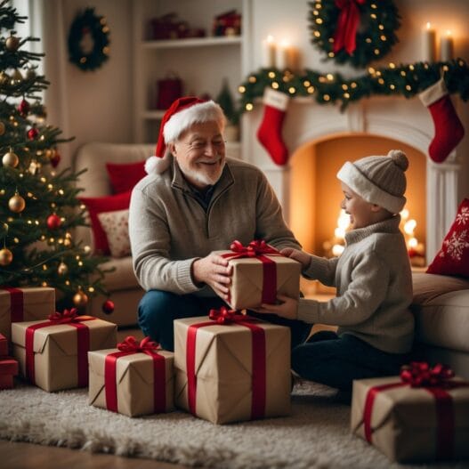 Illustration af julegaveidéer til farfar med fokus på hygge og personlighed